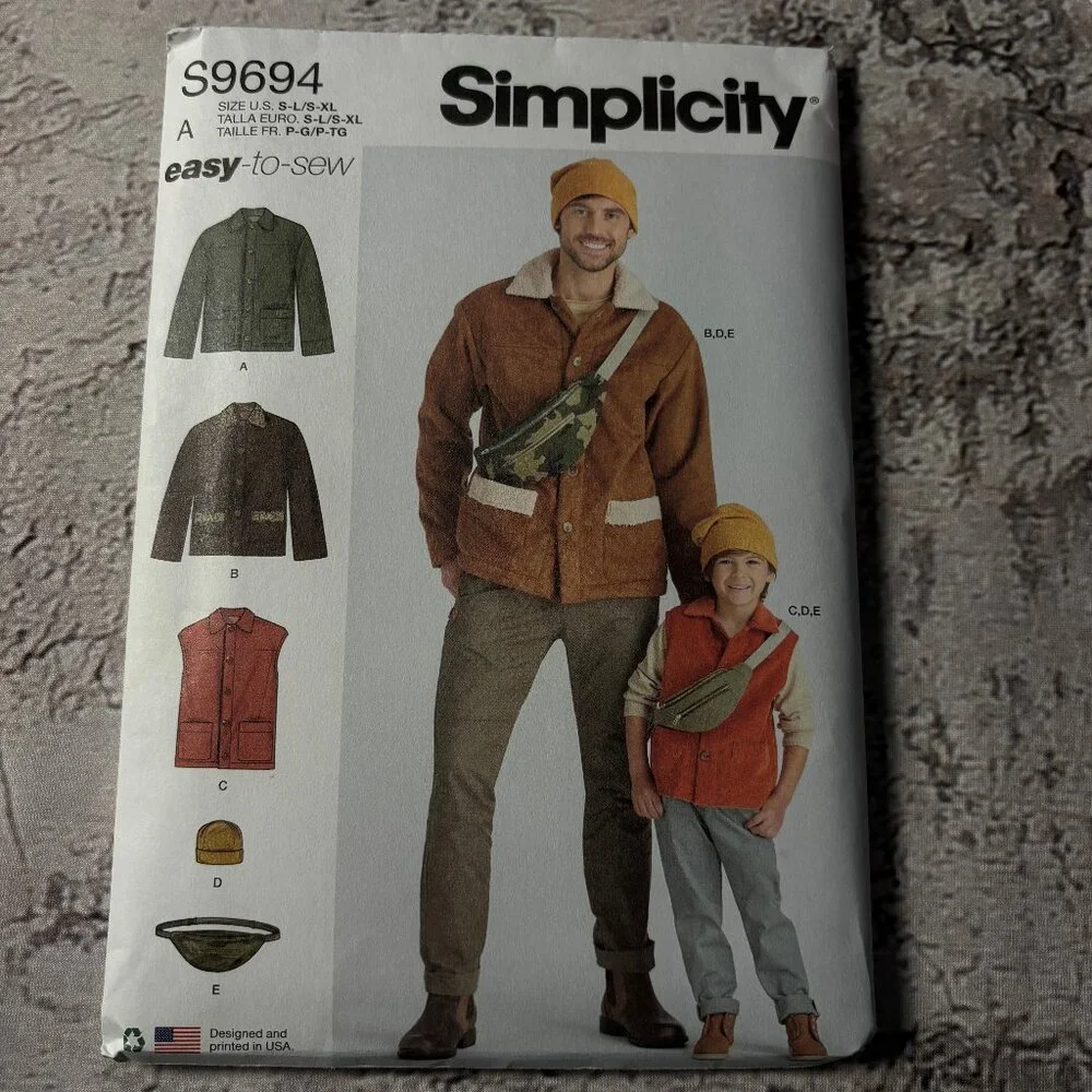 Simplicity Pattern S9694 for Boy's & Men's Jacket, Vest, Hat, & Crossbody Bag